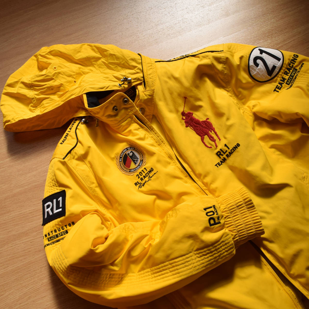 メンズM 美品!レア!POLO RALPH LAUREN ドイツ【レーシングジャケット】ポリエステルダウンジャケット ラルフローレン ライダースRL92 93