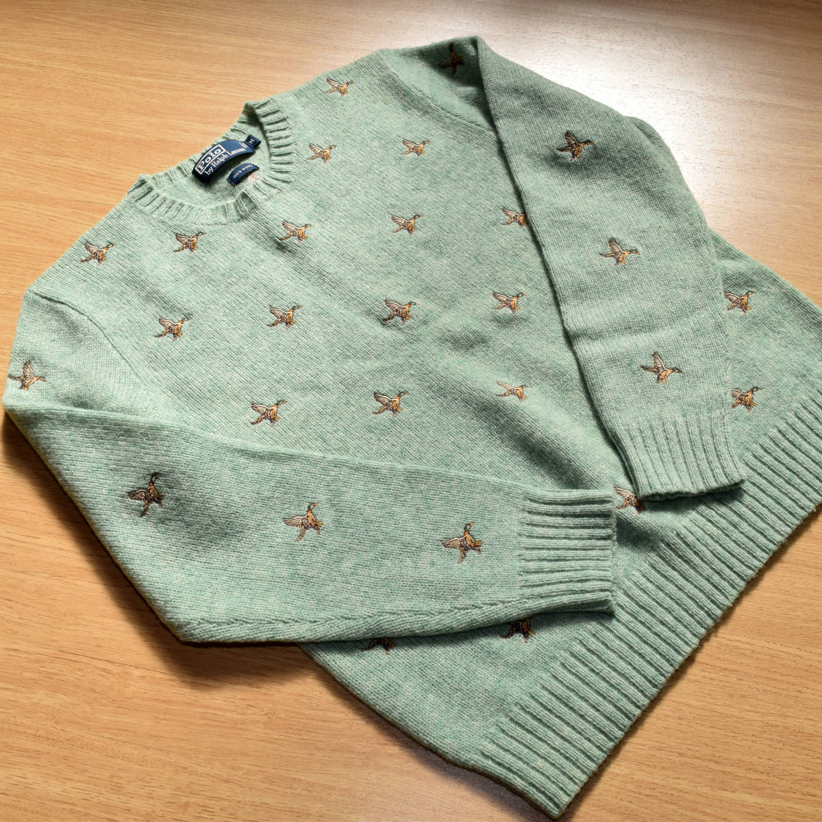 メンズM レア！Old POLO RALPH LAUREN ウール 鴨 ニット　カモ柄　 セーター トップス　 ビンテージ 　古着_画像3