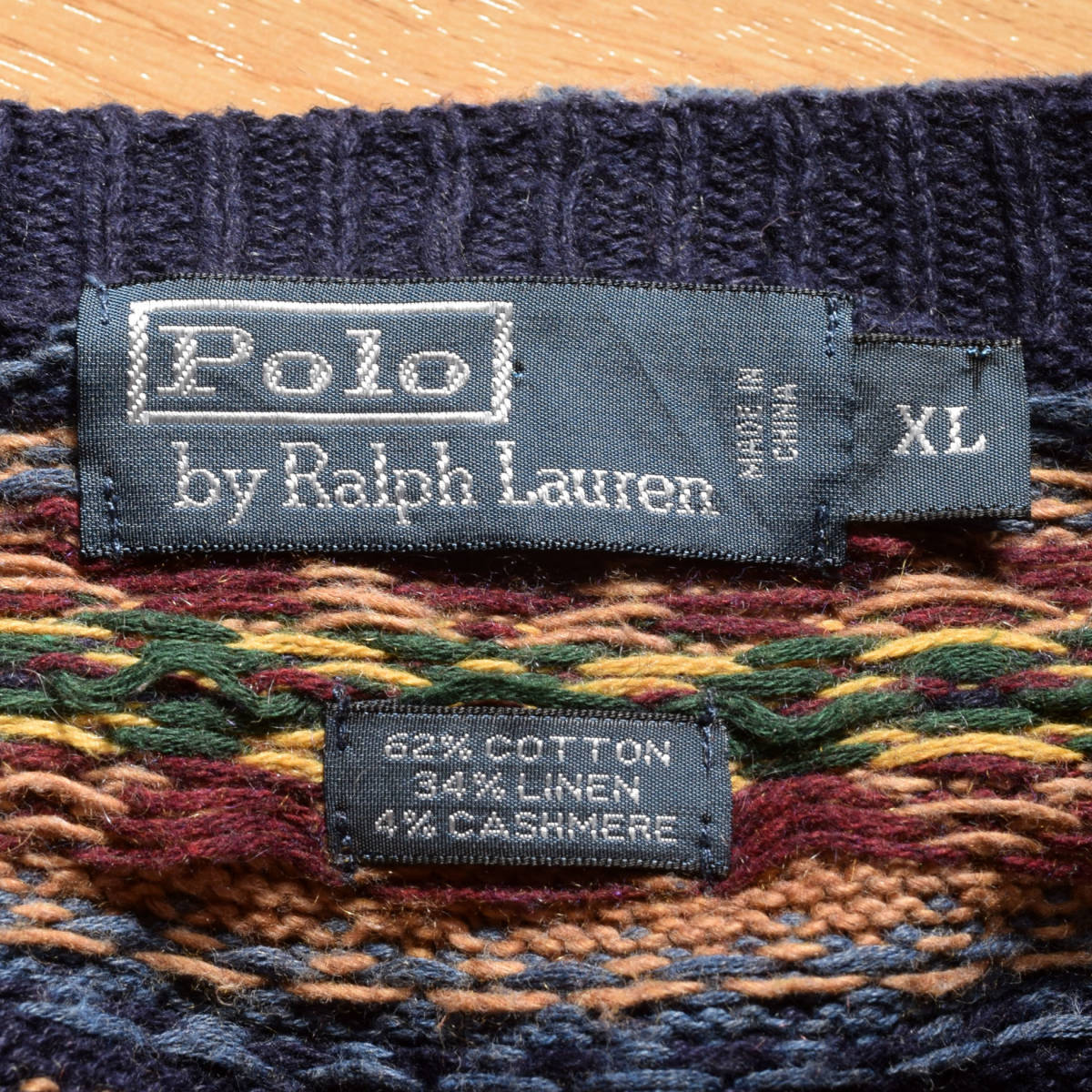 メンズXL 90s Polo by Ralph Lauren ネイティブ柄 カシミヤ混 ニット セーター 大きいサイズ ビックシルエット 古着　ビンテージ_画像4