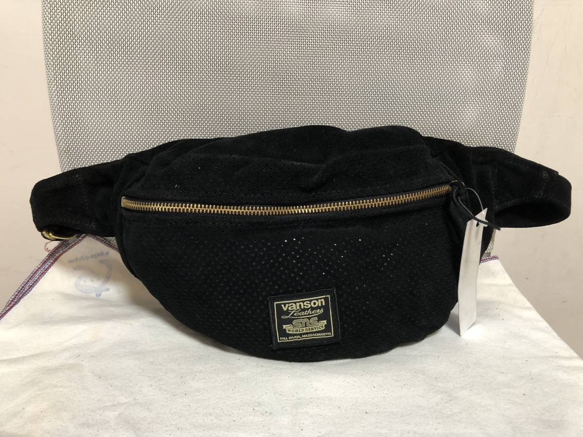 新品 Vanson Leathers 9SBB Fanny Pack Black Made in USA 定価19,250円 本革 スエード ウエスト ショルダー bag supreme バッグ バンソン