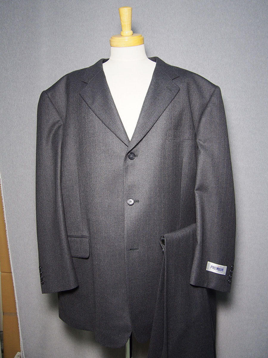 (ac) 5273004-14-X5L 秋冬 3ツボタン ツータック スーツ キングサイズ ビッグサイズ グレー ストライプ メンズ ビジネス
