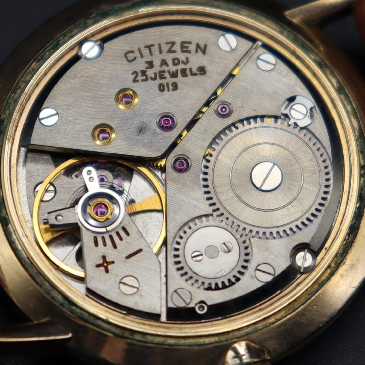 Citizen Deluxe シチズン デラックス 手巻き 1507087 23石 白星マーク 14KGF 1960年製造 新品革ベルト アンティーク メンズ腕時計_画像8