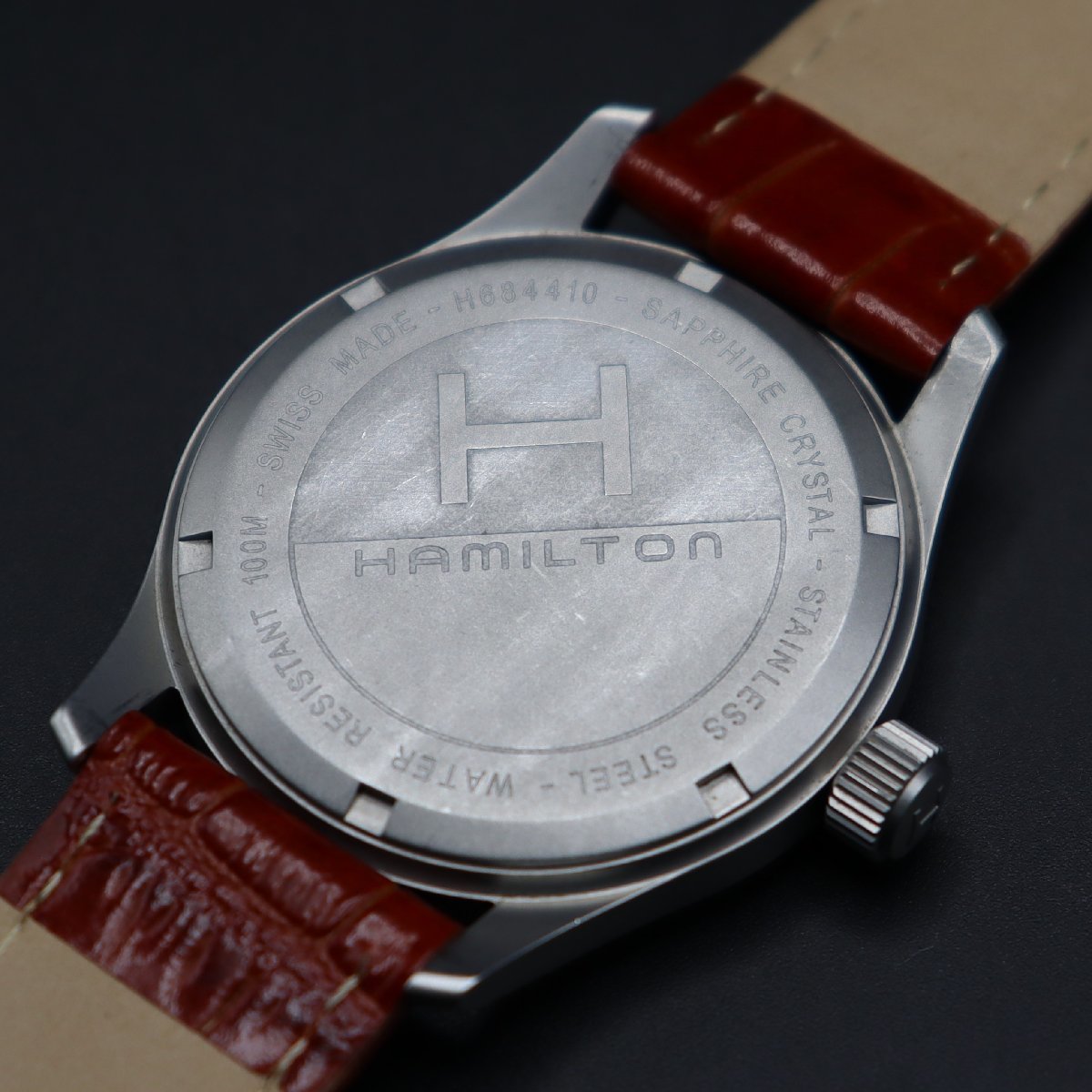 HAMILTON Khaki ハミルトン カーキ H684410 クォーツ 100M防水 24時間表示 黒文字盤 全数字 デイト ベルト新品 ヴィンテージ メンズ腕時計_画像6