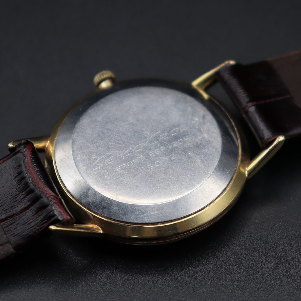 SEIKO CROWN セイコー クラウン 15002 手巻き 19石 EGP20ミクロンケース 1960年代 新品革ベルト アンティーク メンズ腕時計_画像7