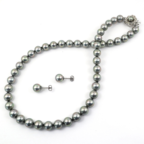  flower .. pearl gray black pearl necklace earrings or earrings set 8.9.10mm. selection 42cm or 45cm selection [ gift wrapping free ]