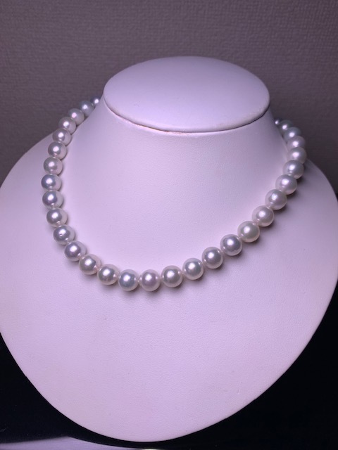 ◇あこや真珠 ネックレス◇ クラスプK18WG/ダイヤ0.29ct/約9.5mm-10mm