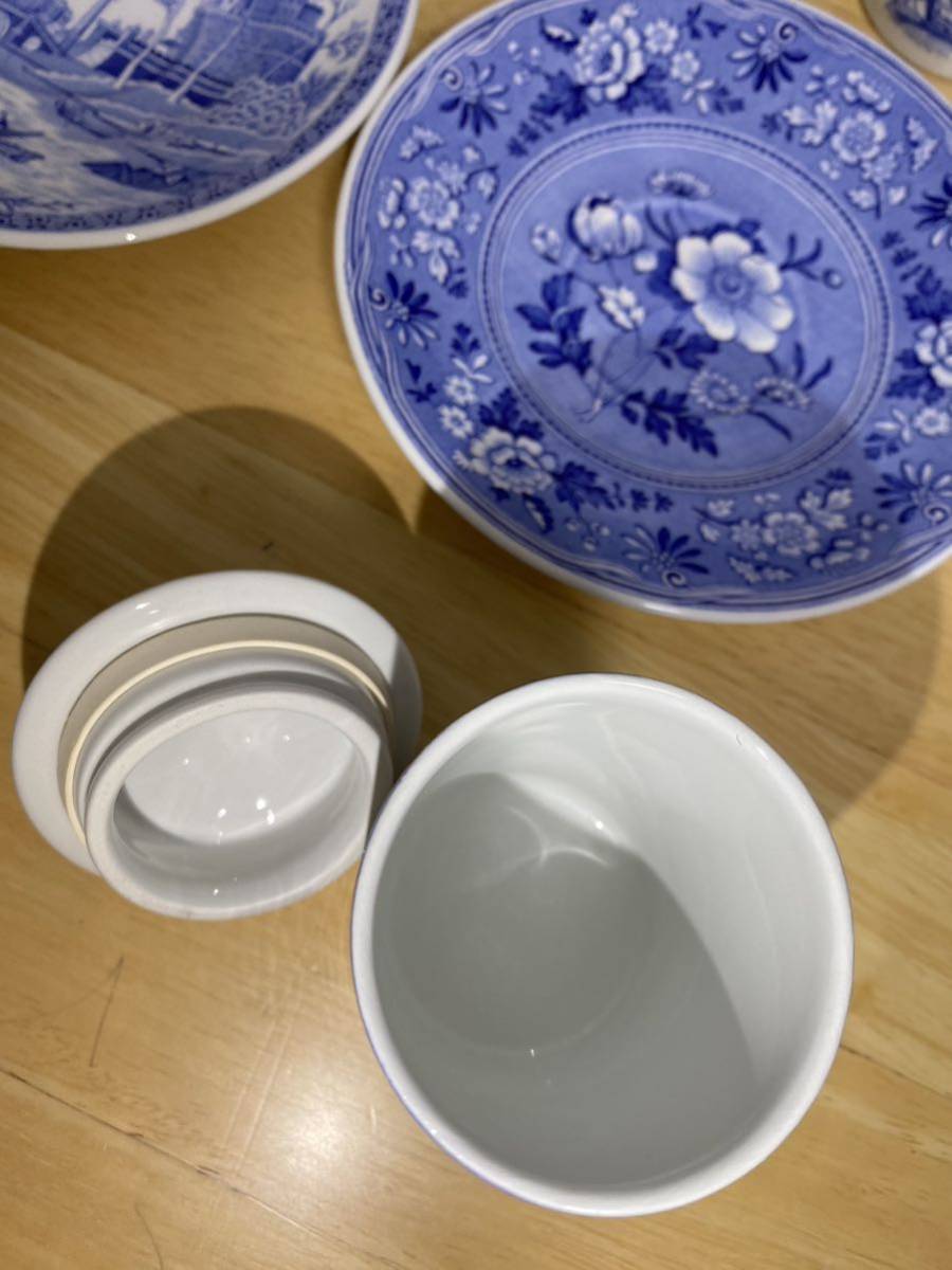 1円〜 SPODE 食器12点まとめ スポード ブルールームコレクション 皿 スパイスジャー 蓋付き ボトル イギリス　ヴィンテージ 陶磁器 中古 大_画像5