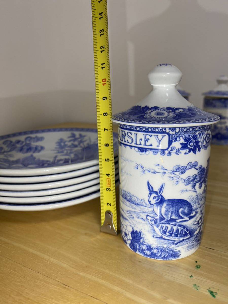 1円〜 SPODE 食器12点まとめ スポード ブルールームコレクション 皿 スパイスジャー 蓋付き ボトル イギリス　ヴィンテージ 陶磁器 中古 大_画像7