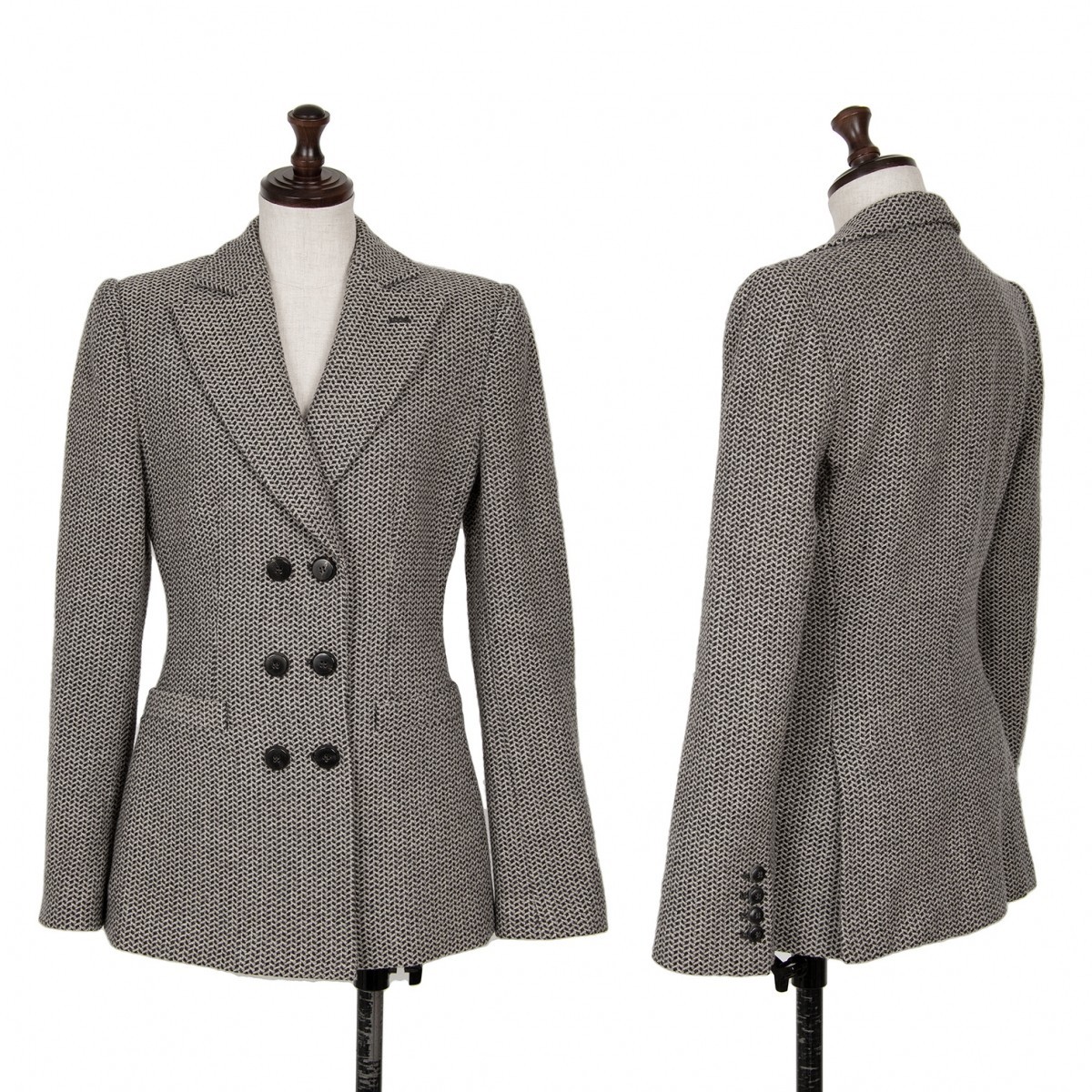 アルマーニコレツィオーニARMANI COLLEZIONI ウールダブルボタンデザイン織りジャケット グレー38