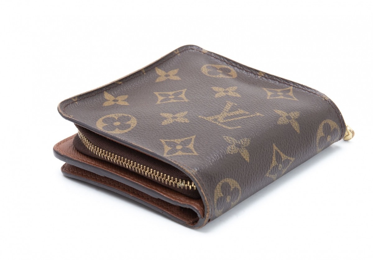 ルイヴィトンLouis Vuitton モノグラム コンパクトジップ財布 茶_画像5