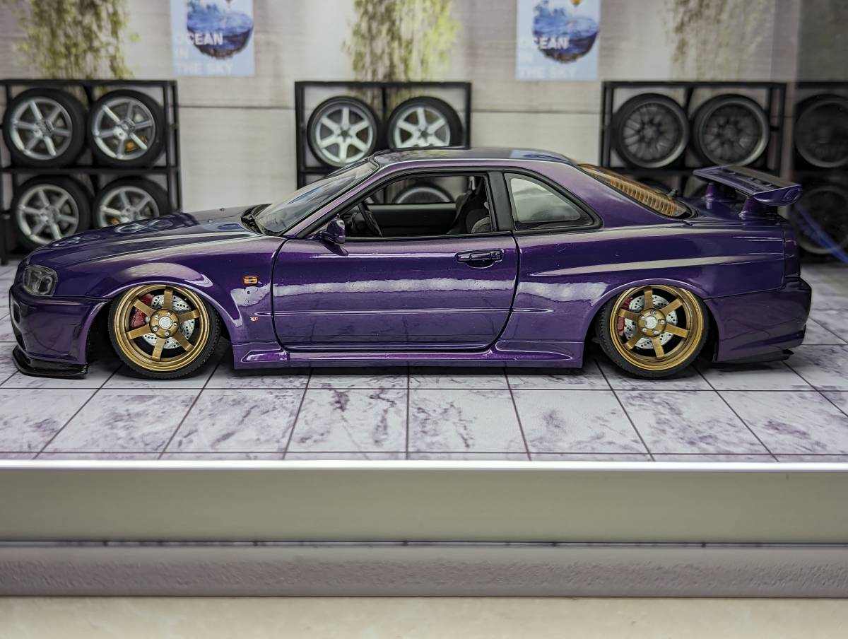 1/18 Aa オートアート スカイライン R34 ＧＴＲ V-SPEC ミッドナイトパープル AUTOart SKYLINE GTR カスタム ジャンク_画像3