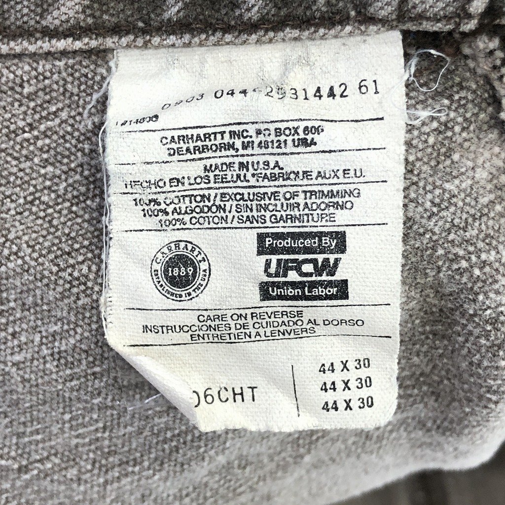 90年代 USA製 Carhartt カーハート ダック生地 オーバーオール ワーク アメカジ グレー (メンズ 44×30) 中古 古着 O9890_画像8