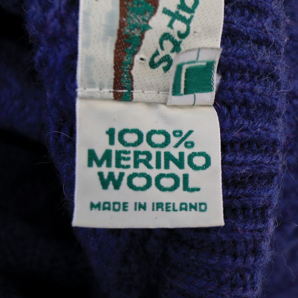 アイルランド製 aran crafts アランクラフト フィッシャーマン セーター 防寒 ブルー (メンズ L) N6458 /1円スタート_画像8
