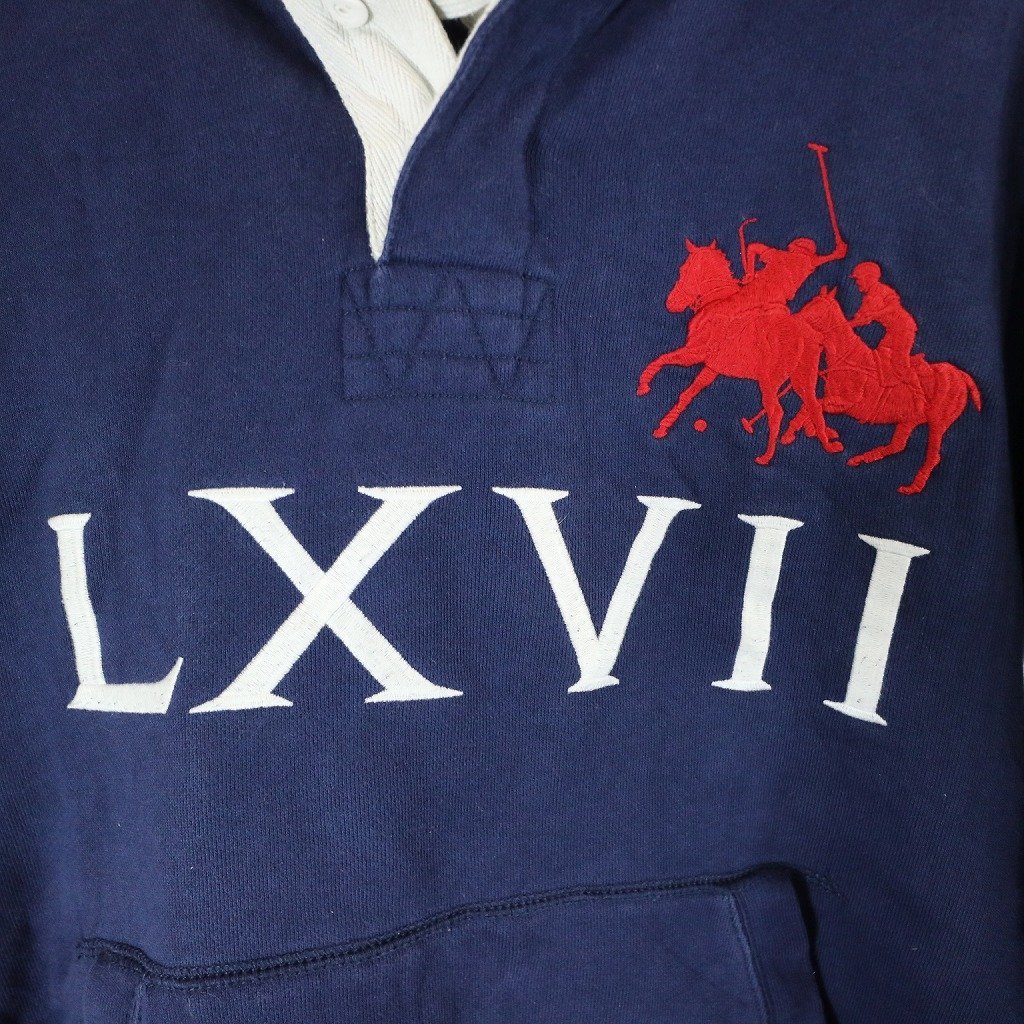 90年代 Polo by Ralph Lauren ポロバイラルフローレン リバース型 カレッジ パーカー ネイビー (メンズ M) N6715 /1円スタート_画像6