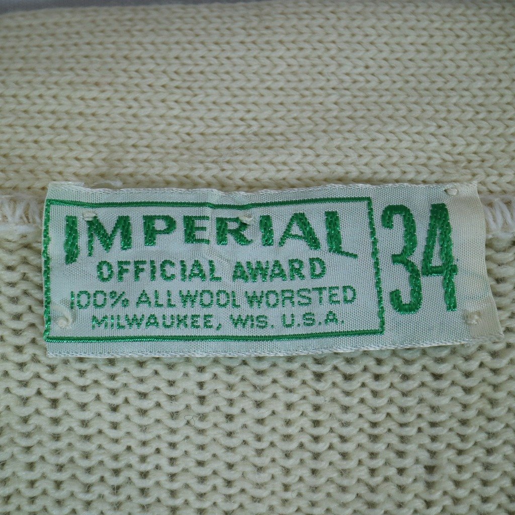 50～60年代 IMPERIAL レタードカーディガン カレッジ ワッペン ホワイト (メンズ 34) N7097 /1円スタート_画像10