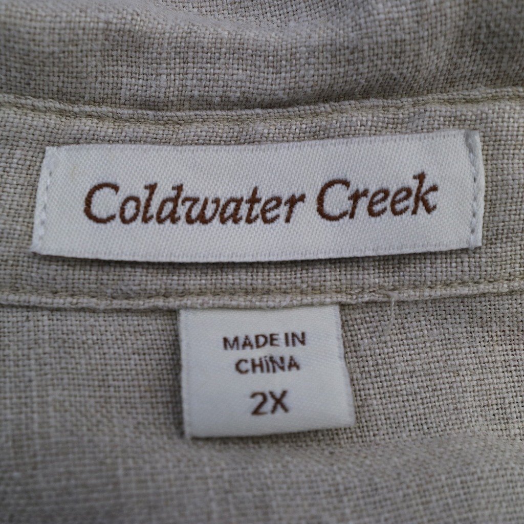 Coldwater Creek 9分丈 リネンシャツ 大きいサイズ カジュアル パッチポケット ベージュ (レディース 2XL) N8302 /1円スタート_画像8