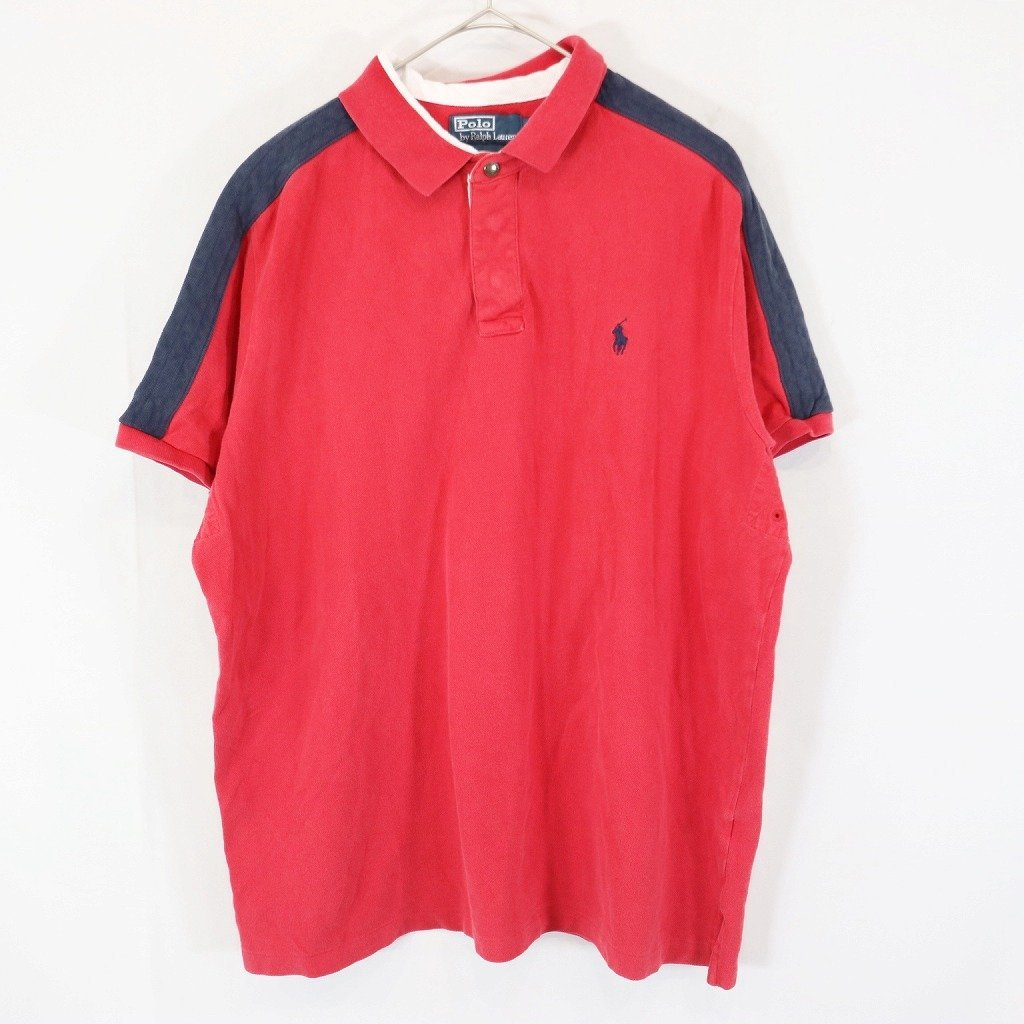 Polo by Ralph Lauren ポロバイラルフローレン ワンポイントロゴ ポロシャツ アメカジ レッド (メンズ XL) N8841 /1円スタート_画像1