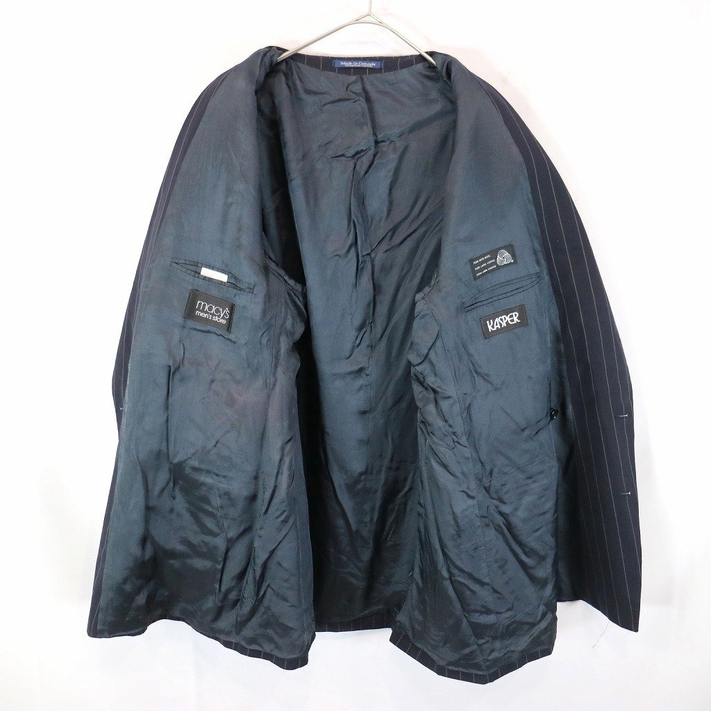 90年代 カナダ製 KASPER テーラードジャケット ダブル スーツ ストライプ ネイビー (メンズ 46) N9105 /1円スタート_画像7