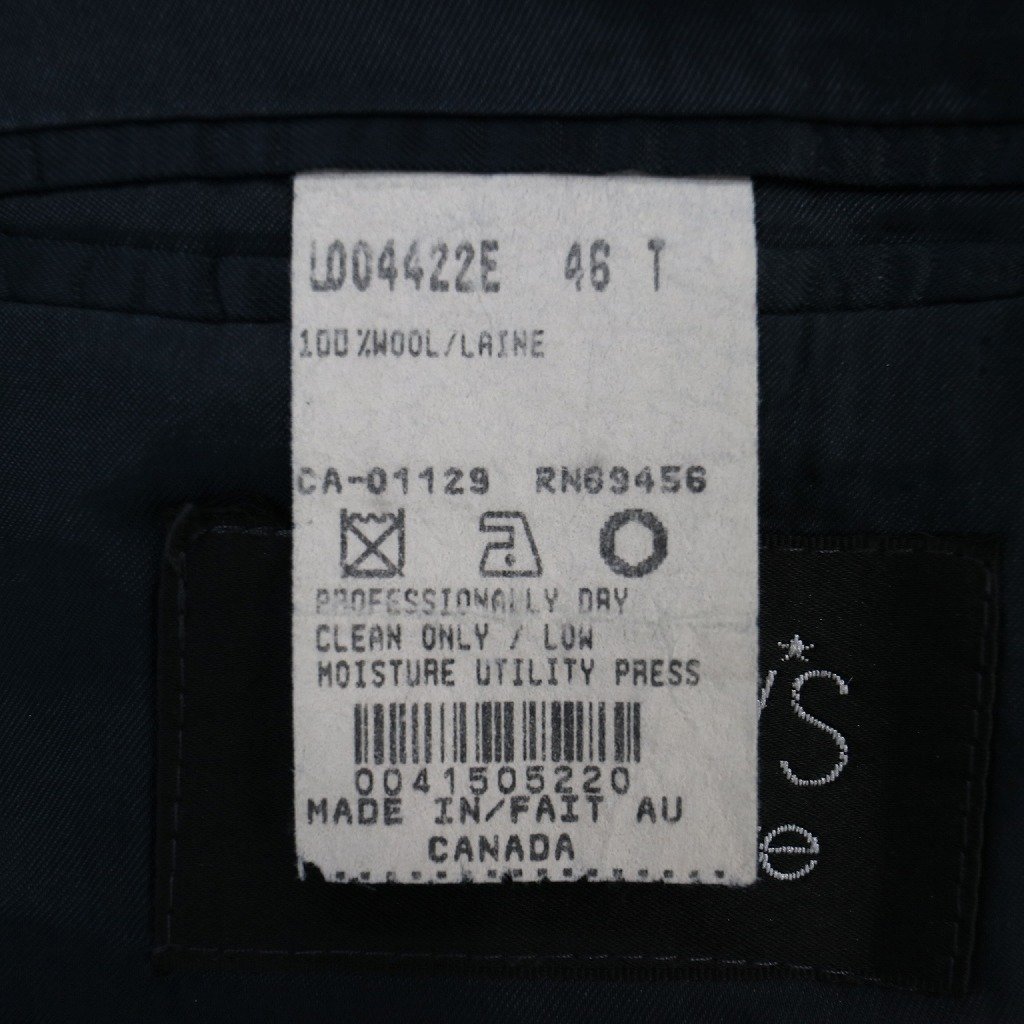 90年代 カナダ製 KASPER テーラードジャケット ダブル スーツ ストライプ ネイビー (メンズ 46) N9105 /1円スタート_画像8