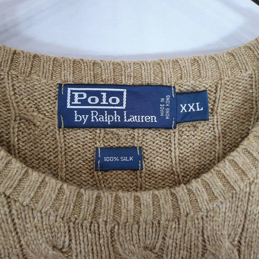 Polo by Ralph Lauren ポロバイラルフローレン シルクセーター 大きいサイズ アメカジ ベージュ (メンズ XXL) N9192 /1円スタート_画像7