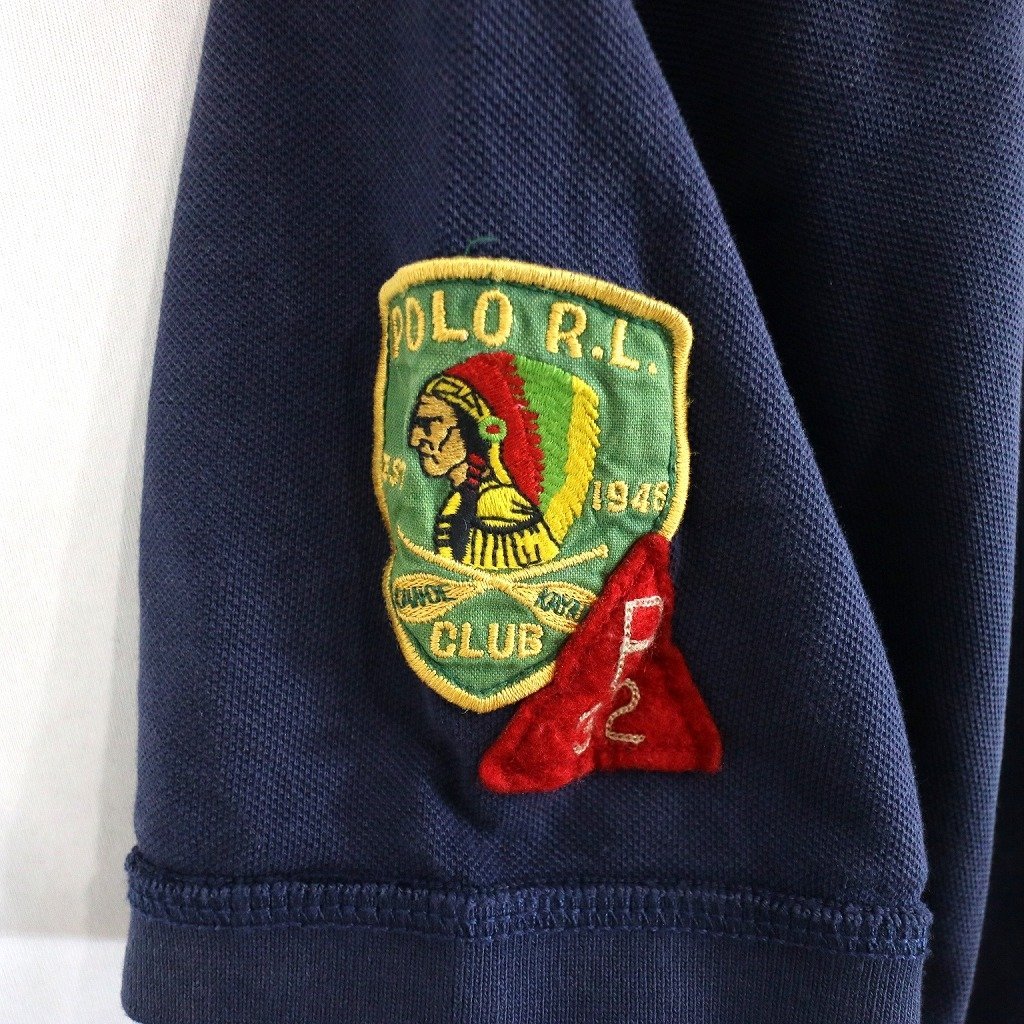 90年代 Polo by Ralph Lauren ポロバイラルフローレン 半袖ポロシャツ 刺繍 ワッペン ネイビー (メンズ M) O0421 /1円スタート_画像5