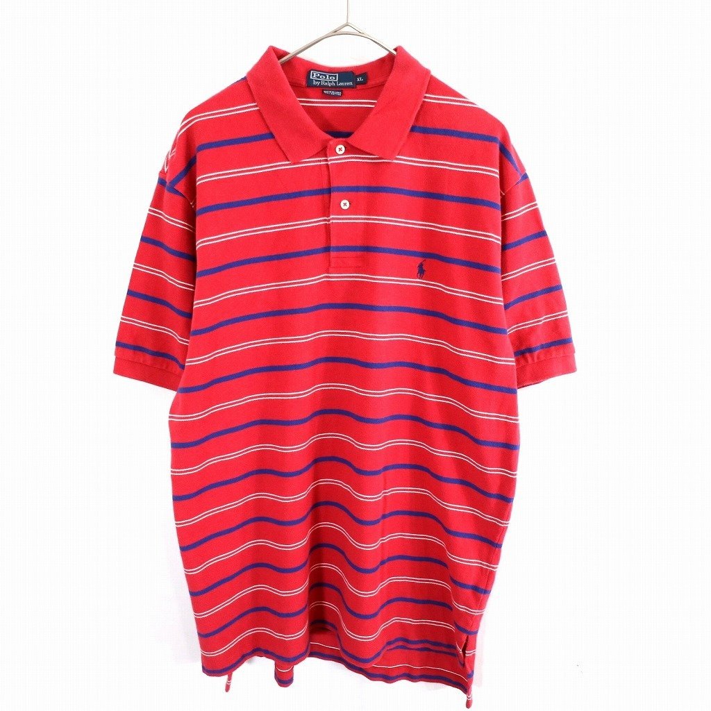 Polo by Ralph Lauren ポロバイラルフローレン ワンポイントロゴ ポロシャツ ボーダー レッド (メンズ XL) O0497 /1円スタート_画像1