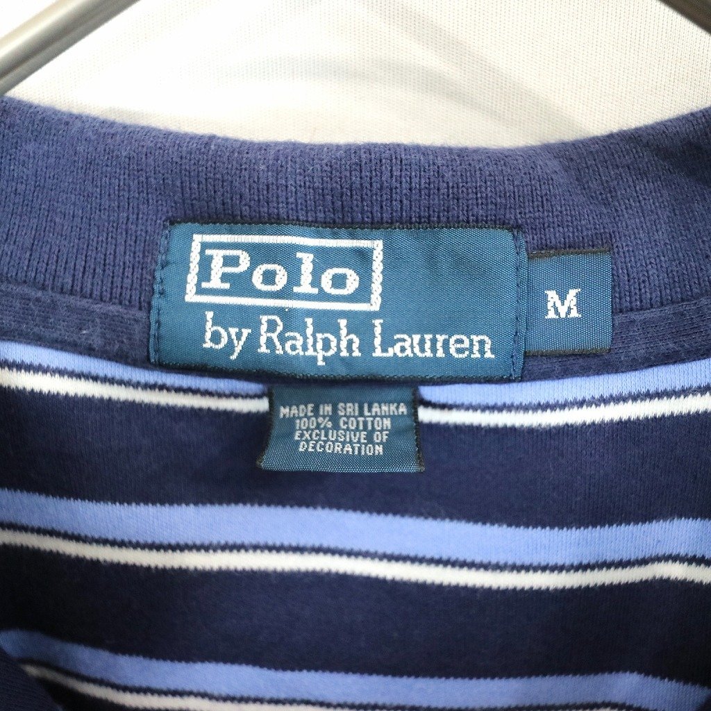 Polo by Ralph Lauren ポロバイラルフローレン ワンポイントロゴ ポロシャツ ボーダー ネイビー (メンズ M) O0496 /1円スタート_画像6