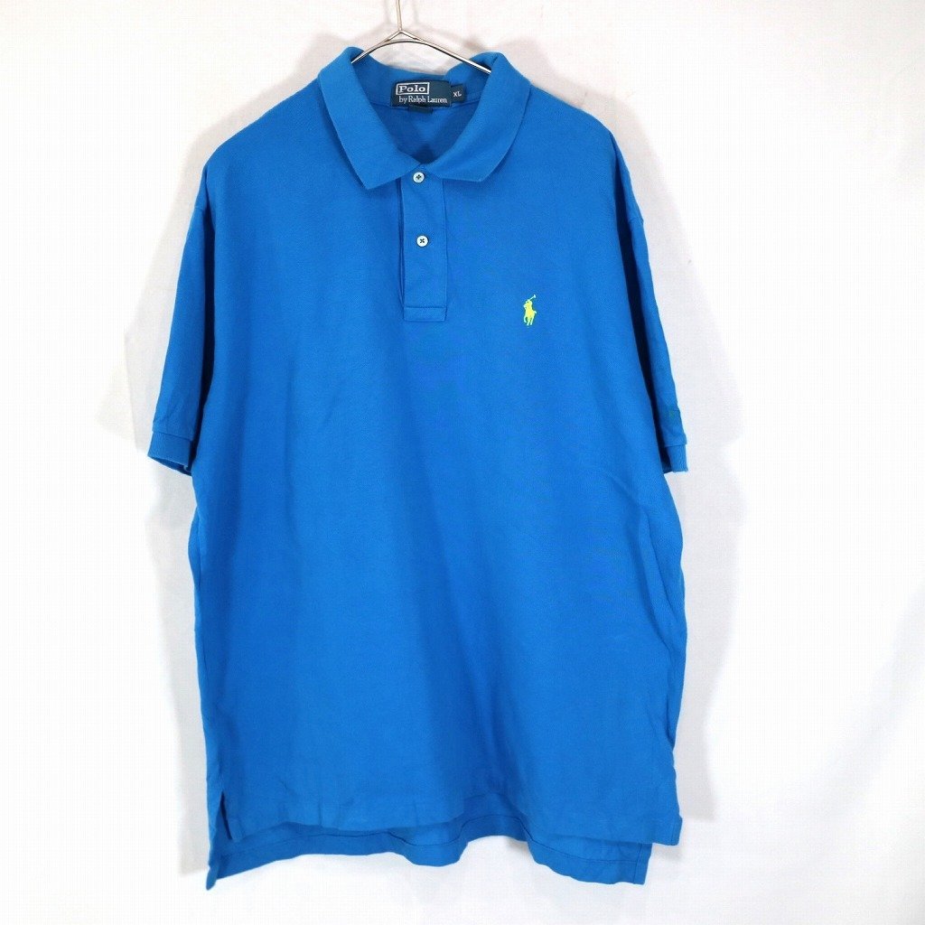 Polo by Ralph Lauren ポロバイラルフローレン ワンポイントロゴ半袖ポロシャツ アメカジ ブルー (メンズ XL) O0399 /1円スタート_画像1