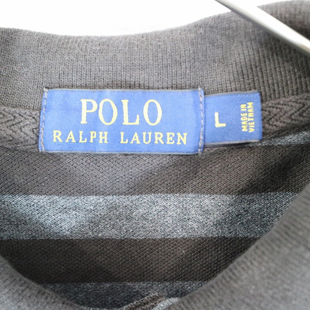 Polo by Ralph Lauren ポロバイラルフローレン 半袖 ポロシャツ アメカジ ボーダー ブラウン (メンズ L) O0445 /1円スタート_画像8