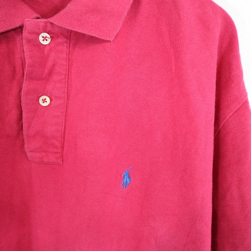 90年代 Polo by Ralph Lauren ポロバイラルフローレン 半袖ポロシャツ 胸元ワンポイントロゴ ピンク (メンズ XL) O0404 /1円スタート_画像5