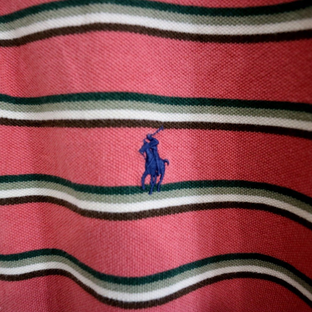 Polo by Ralph Lauren ポロバイラルフローレン ワンポイントロゴ ポロシャツ ボーダー レッド (メンズ XL) O0438 /1円スタート_画像5