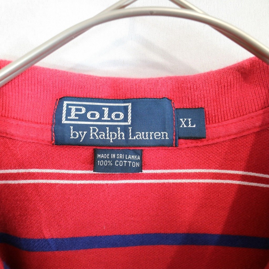 Polo by Ralph Lauren ポロバイラルフローレン ワンポイントロゴ ポロシャツ ボーダー レッド (メンズ XL) O0497 /1円スタート_画像6