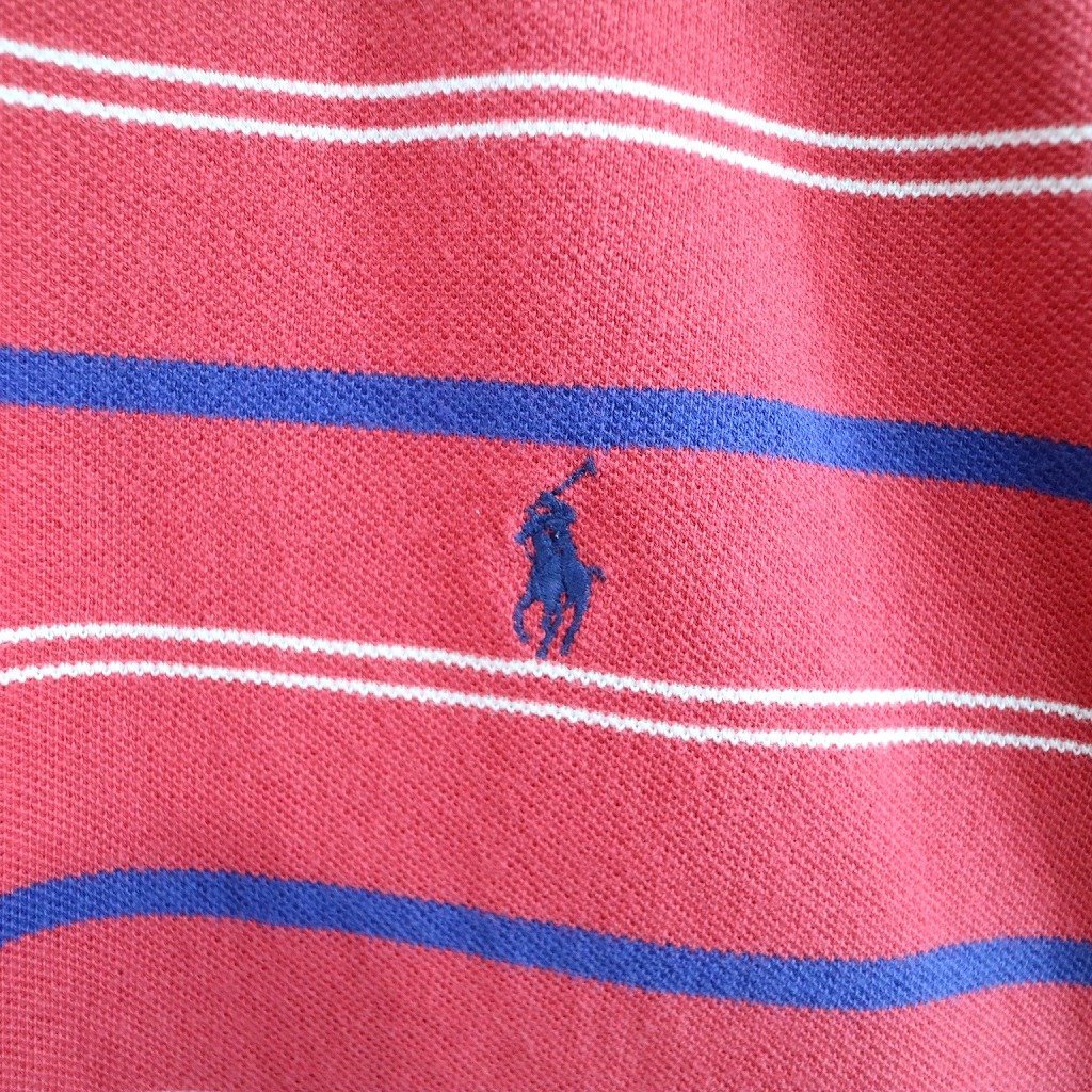 Polo by Ralph Lauren ポロバイラルフローレン ワンポイントロゴ ポロシャツ ボーダー レッド (メンズ XL) O0497 /1円スタート_画像4