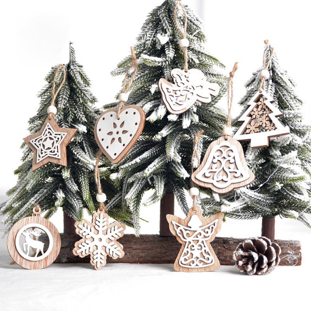 木製オーナメント　クリスマスツリー　8個セット　ナチュラル　飾り　北欧　インテリア