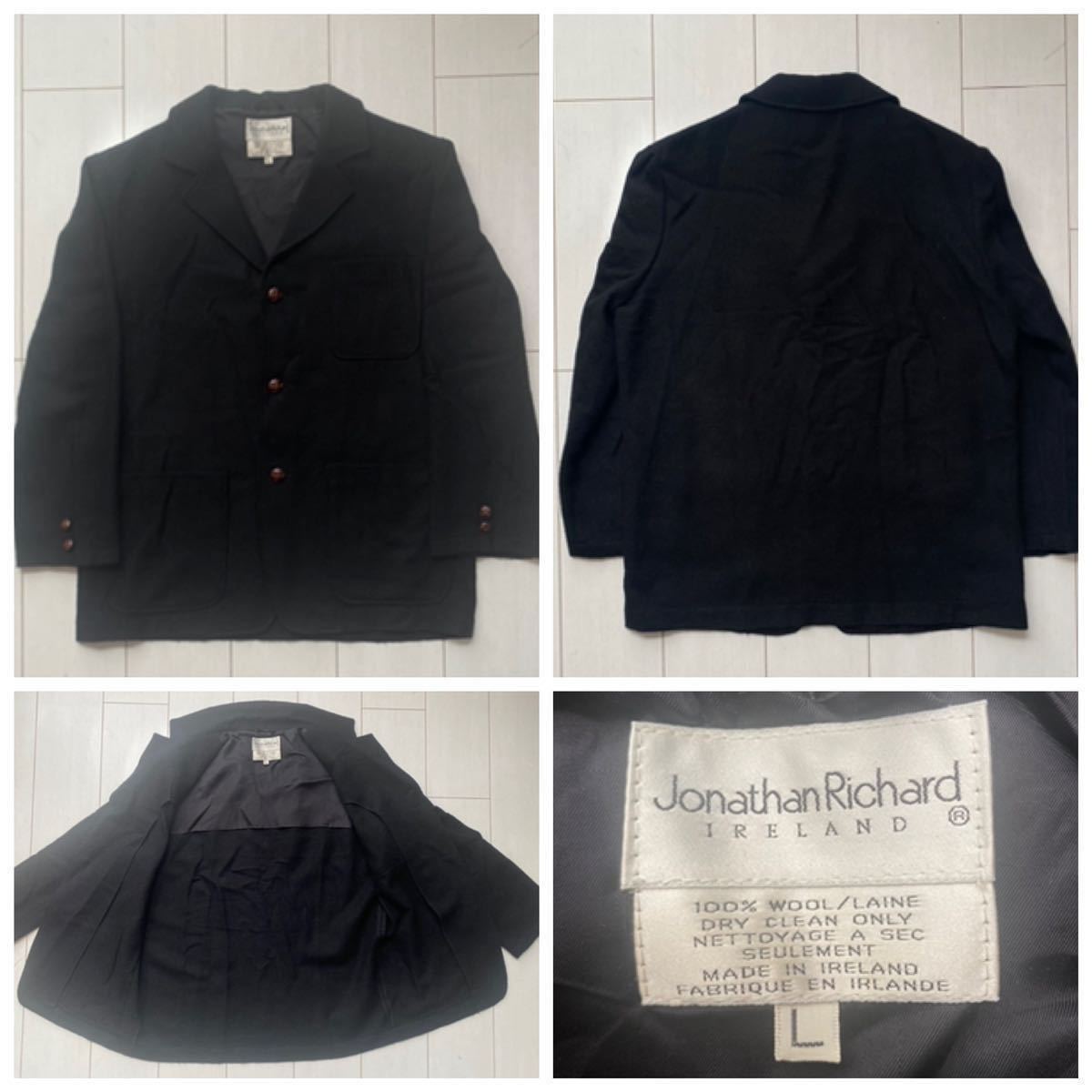 送料無料 美品 vintage ビンテージ アイルランド製 JONATHAN RICHARD IRELAND made wool ウール テーラード ジャケット black ブラック 黒
