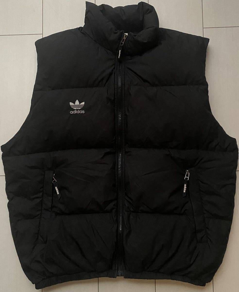 送料無料 90s vintage ビンテージ adidas アディダス down ダウン vest ベスト トレフォイル 刺繍 black ブラック  黒 80s デサント OLD XL