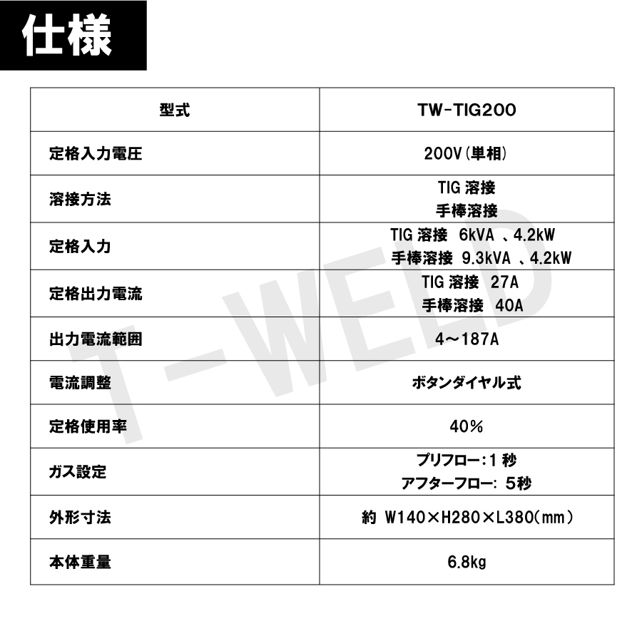 ＜訳あり＞ TIG 200A 直流 インバーター 溶接機 TW-TIG200 （ アーク手棒溶接 機能付） 半年間保証付_画像2