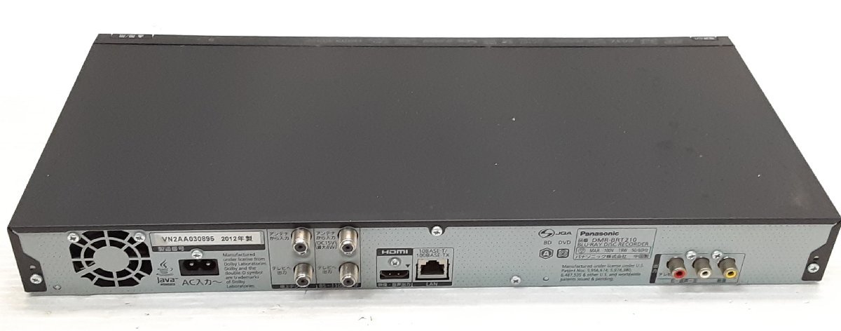 §　B27551　【ジャンク】　Panasonic　ブルーレイディスクレコーダー　DIGA　DMR-BRT210　2012年製　リモコンなし　ブラック_画像3