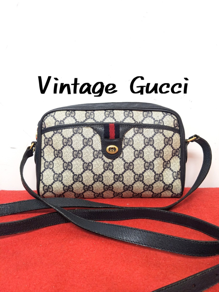 美品 極上！Gucci ショルダーバッグ ポシェット シェリーライン ネイビー