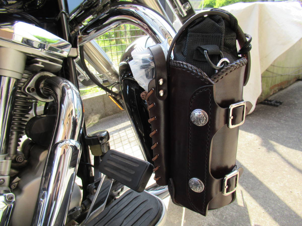  Tochigi leather made saddle leather code bread color gasoline carrying can holder (1L portable can attaching ) Harley american bike 