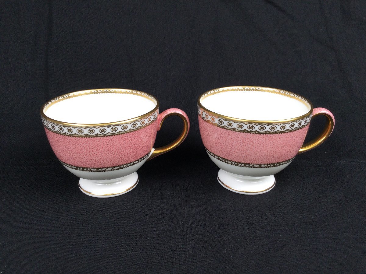 1211 WEDGWOOD ウェッジウッド ULANDER POWDER PINK ユーランダー パウダーピンク カップ＆ソーサー ペア 2客 金彩_画像2