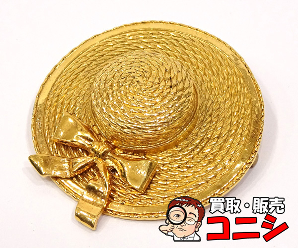 【質コニシ】【CHANEL/シャネル】ブローチ カンカン帽モチーフ ゴールド金具 直径約5.3cm レディース【送料込み】k2380y