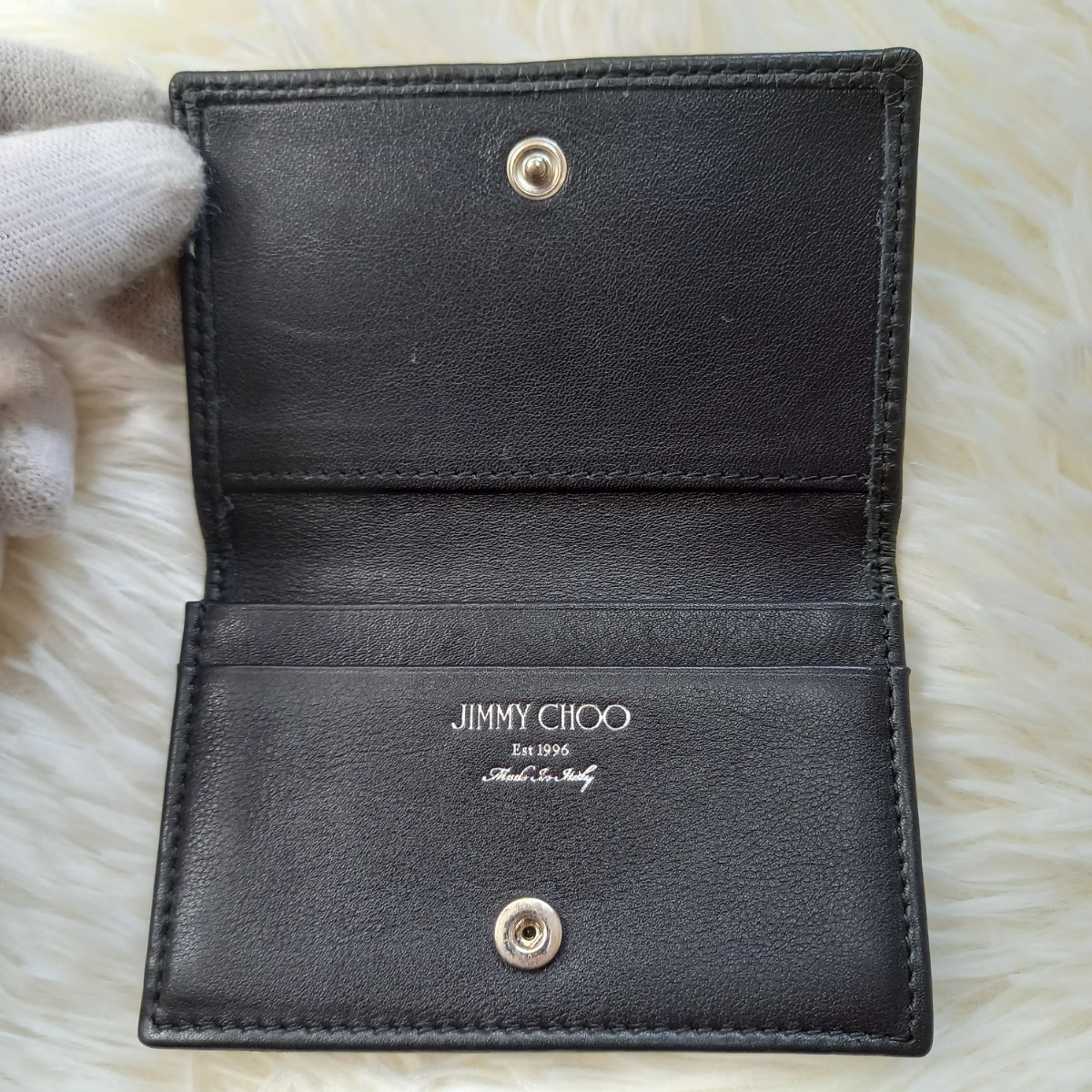 1円～　極美品　ジミーチュウ　JIMMY CHOO　2つ折り財布　カードケース　名刺入れ　カーナビ　エンボス　スター　メンズ　ブラック　黒_画像8