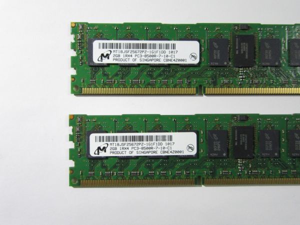 中古品Micronサーバー用メモリ1R×4 PC3-8500R-7-10-C1★2G×2枚 計4GB_画像2