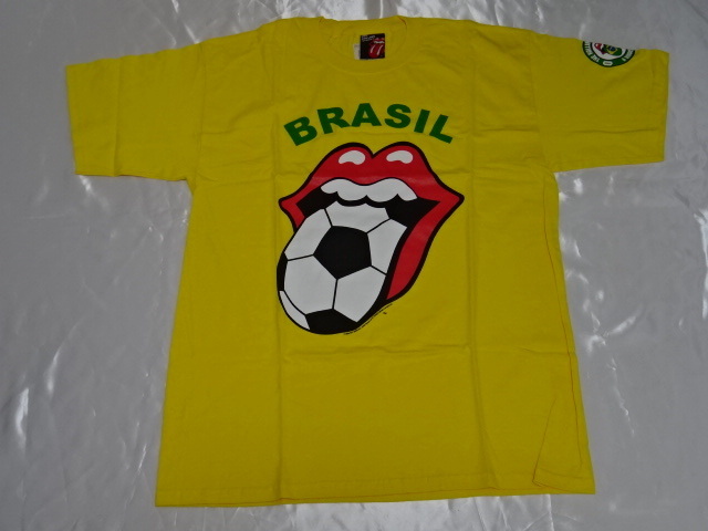 送料185円・H679■ ザ・ローリングストーンズ Tシャツ Lサイズ　ブラジル　イエロー　2006サッカーワールドカップ　THE ROLLING STONES_画像1