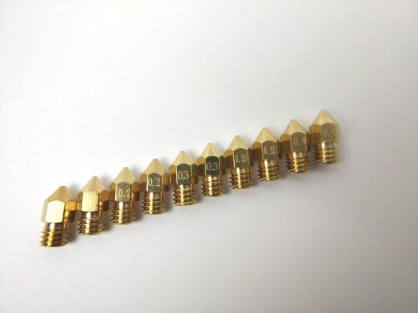 3Dプリンター用MK8ノズル 0.1mm 0.2mm 0.3mm 0.35mm 0.4mm 真鍮製 各2 10個セットの画像1