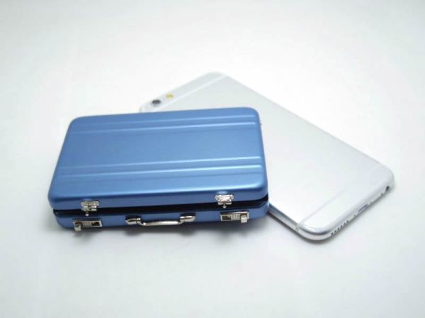 ミニ スーツケース型 名刺入れ カードケース アタッシュケース メタル アルミ ブルー_画像6