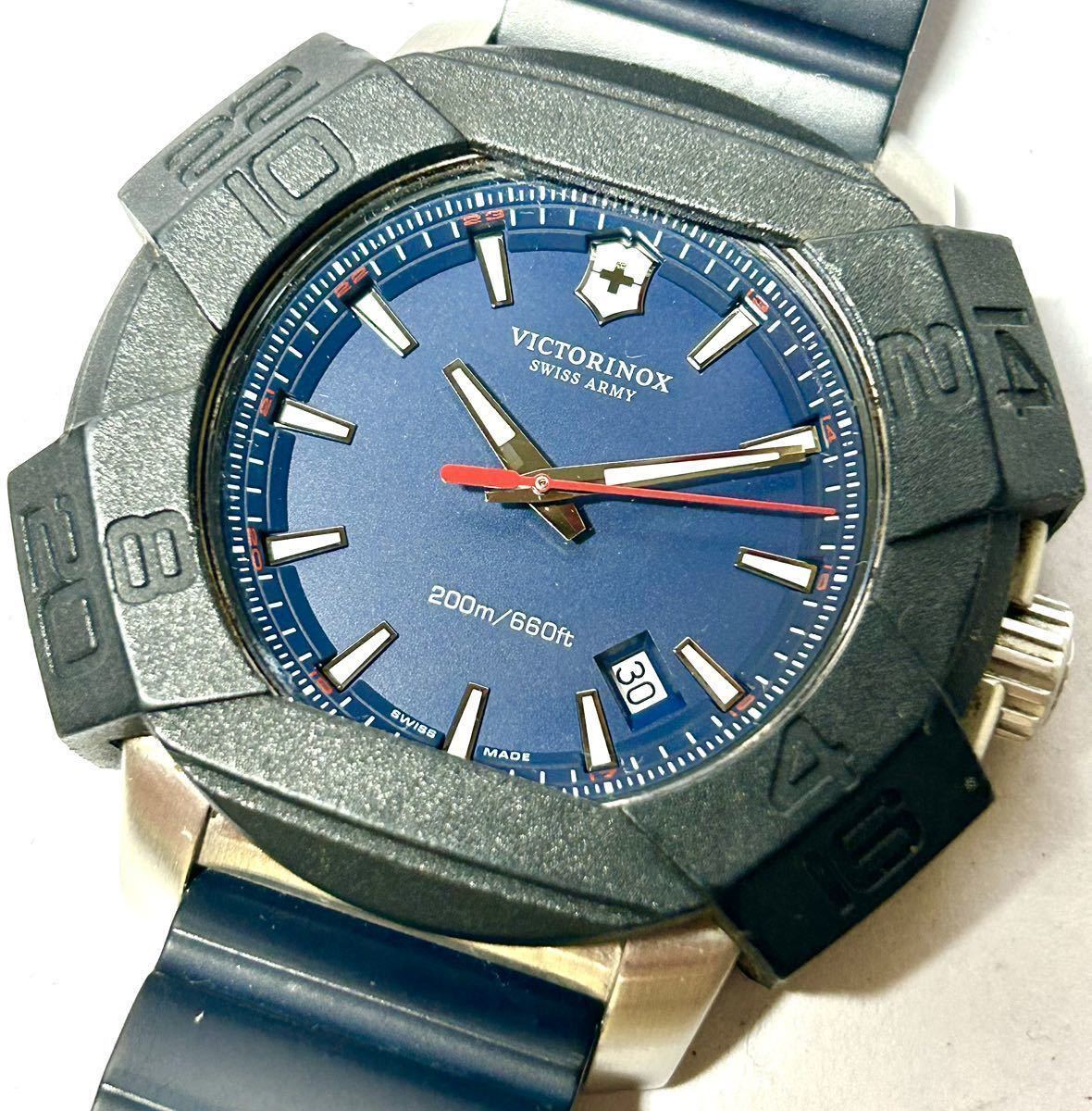 T 人気ブルーダイヤル VICTORINOX ビクトリノックス 200m 241688 ブルーダイヤル 稼動品 メンズ クォーツ デイト 時計 992037691_画像4