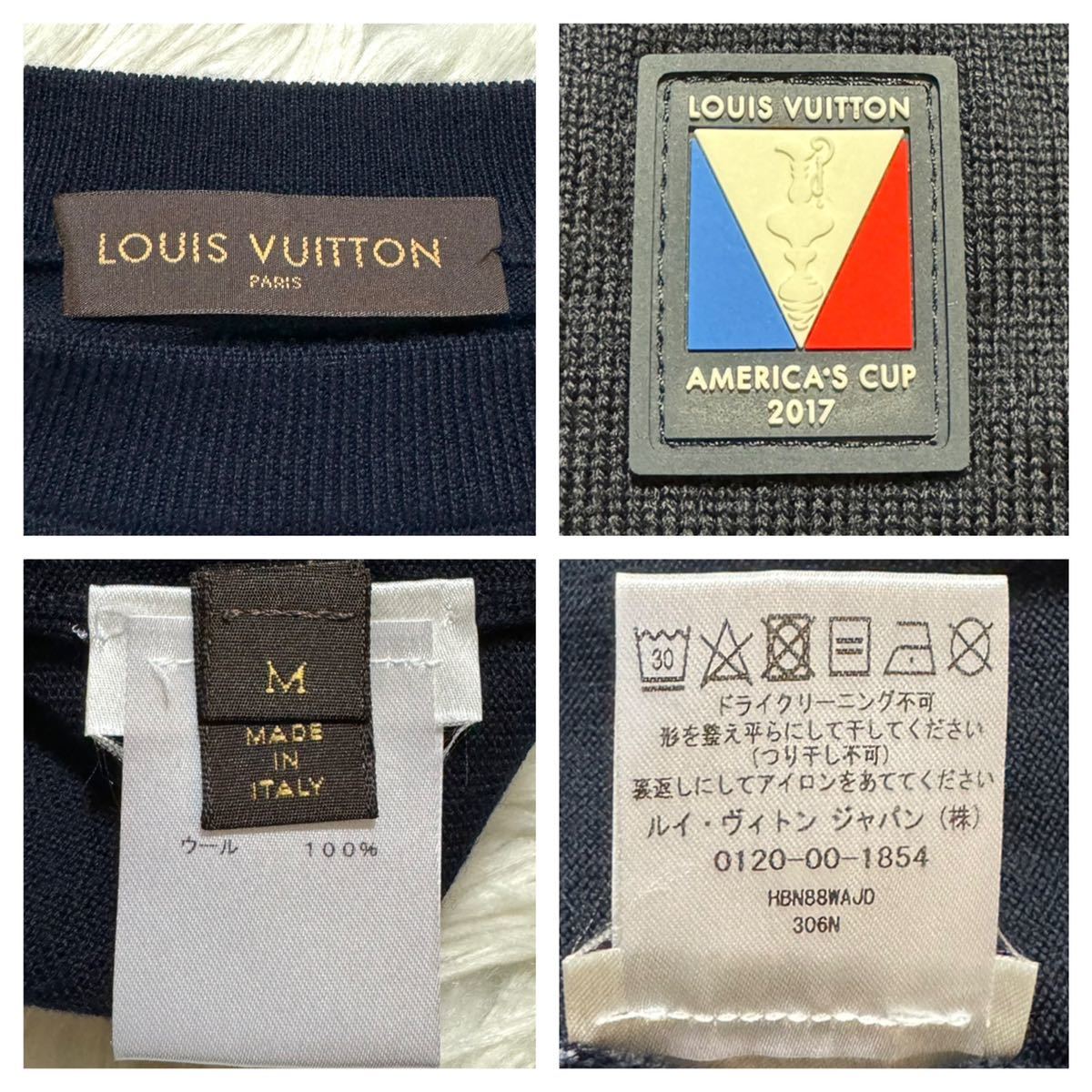 本物 極美品 ルックブック掲載 ルイヴィトン Vデザイン ウール セーター M 黒 紺 LOUIS VUITTON AMERICA'S CUP_画像2