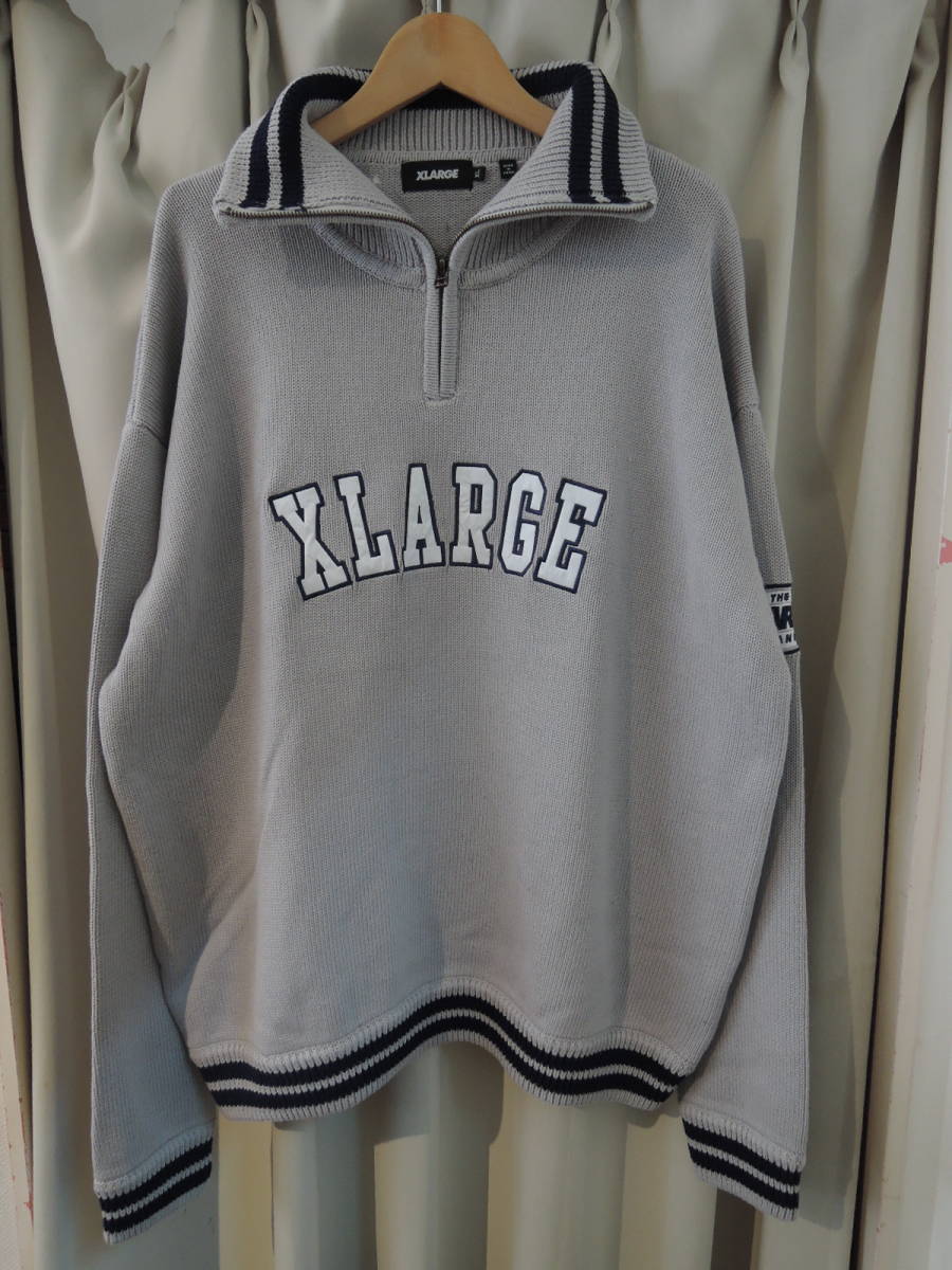 X-LARGE XLARGE エクストララージ ARCH LOGO HALF ZIP PULLOVER KNIT グレー XLサイズ 最新人気商品 値下げしました！_画像1